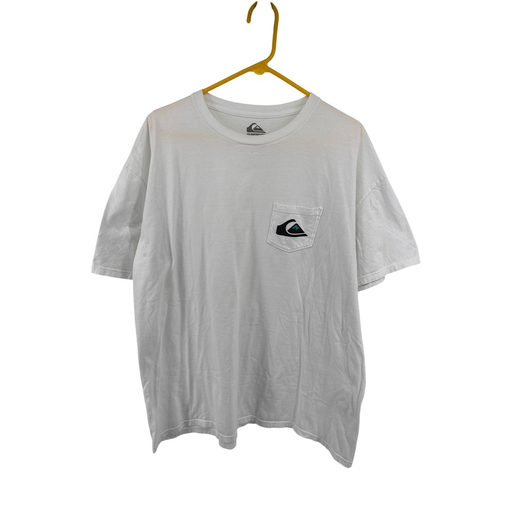 Quiksilver Mens White Pocket T-Shirt Regular Fit Cotton Short Sleeve XXL Logo - Picture 1 of 7